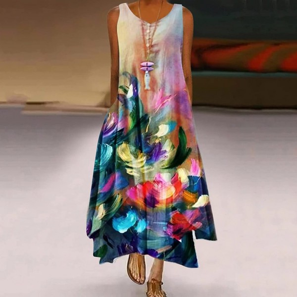 Romantic Print Sleeveless Maxi Dress