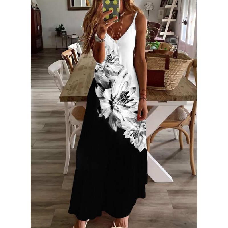 Casual Print Sleeveless Maxi Dress