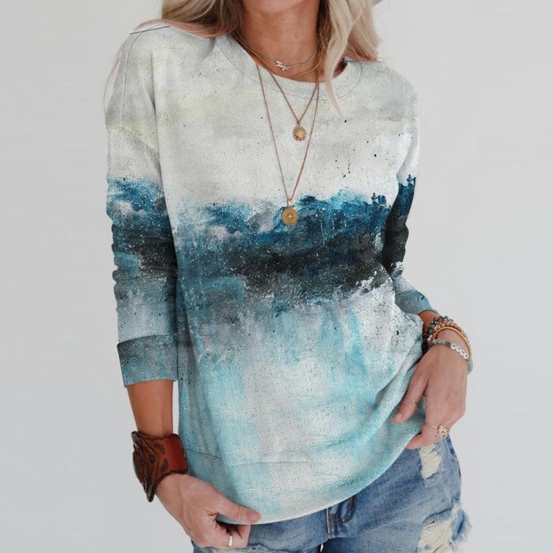 Casual Round Neck Print Top