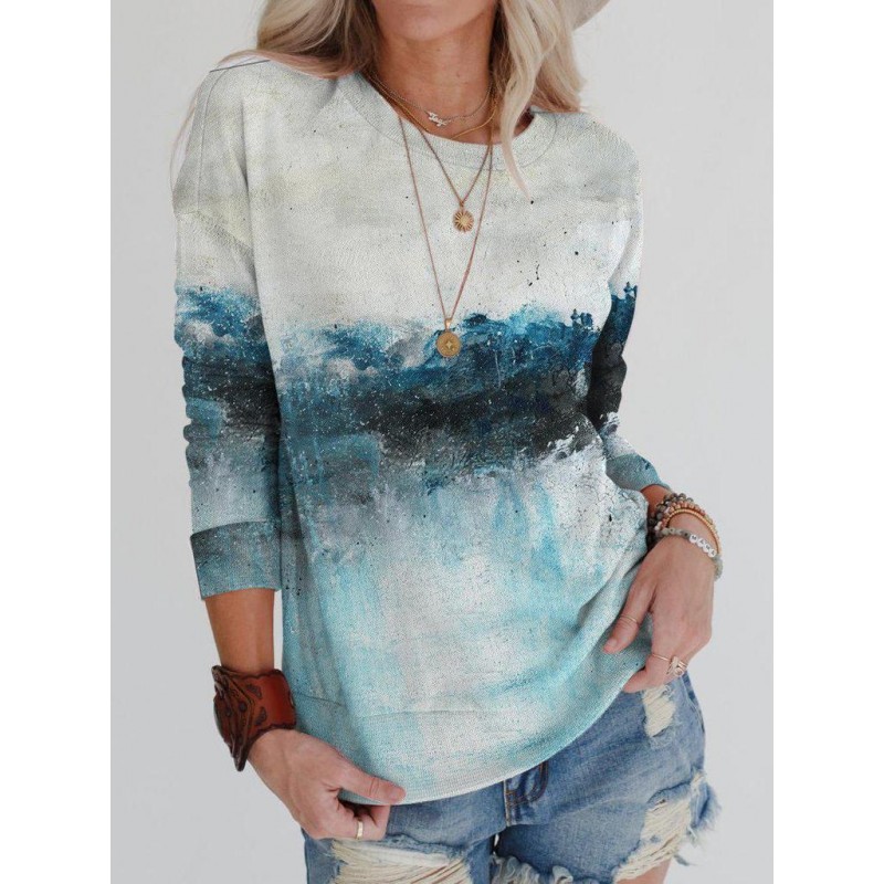 Casual Round Neck Print Top