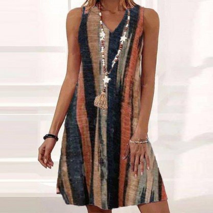 Casual Print Sleeveless Mini Dress