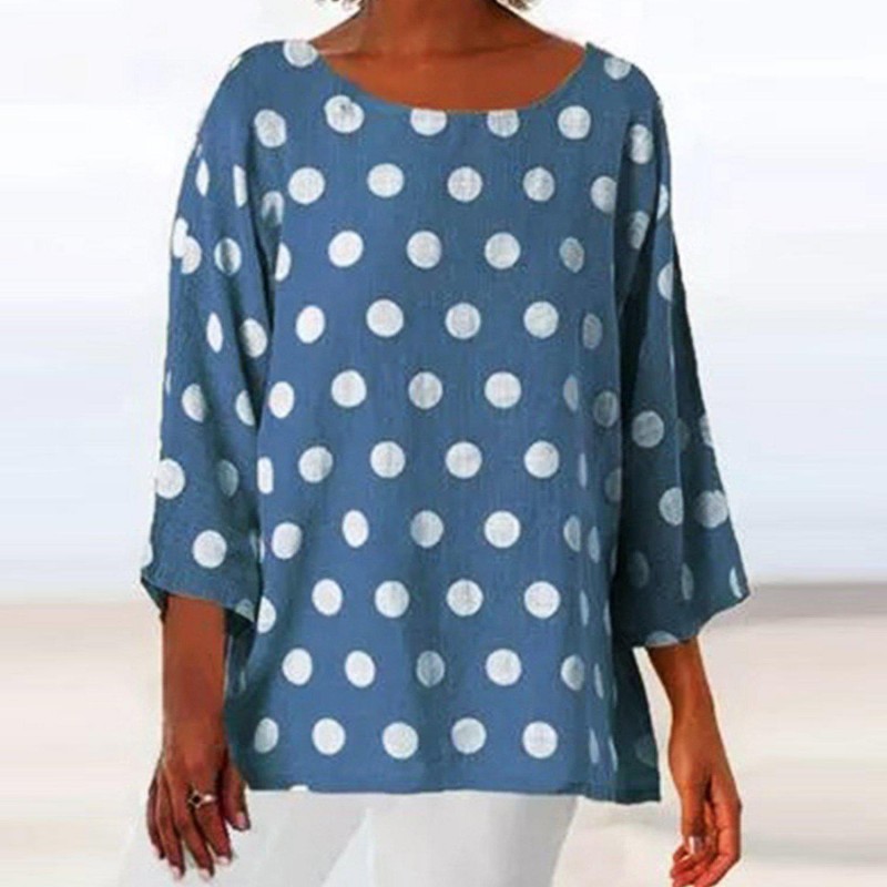 Casual Round Neck Polka Dot Print Top