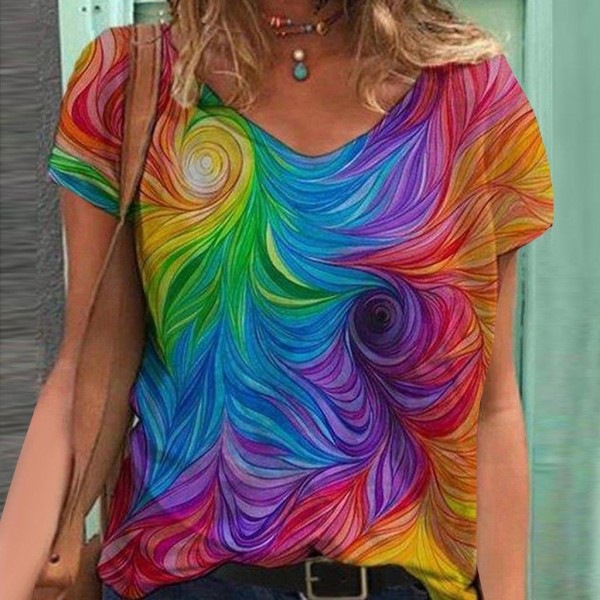 Groovy V-Neck Printed Short Sleeve Top