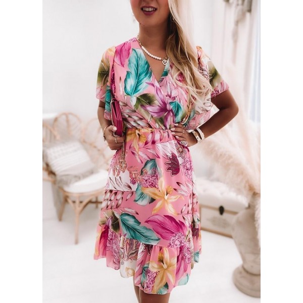 Sweet Print Short Sleeve Mini Dress