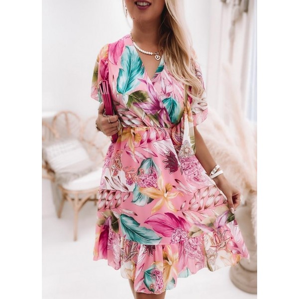 Sweet Print Short Sleeve Mini Dress