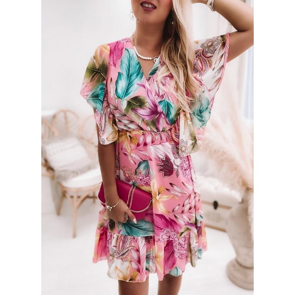 Sweet Print Short Sleeve Mini Dress