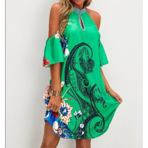 Attractive Short Sleeve Print Mini Dress