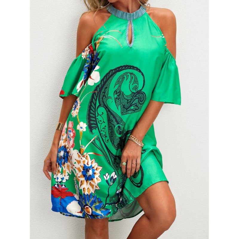 Attractive Short Sleeve Print Mini Dress