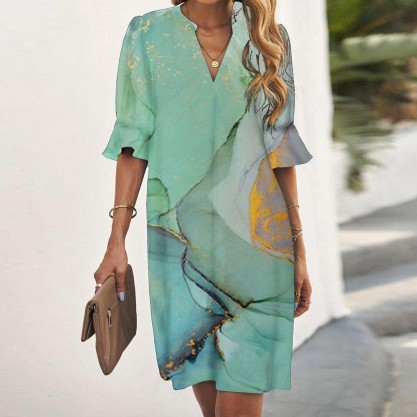 Casual Print V-Neck Mini Dress