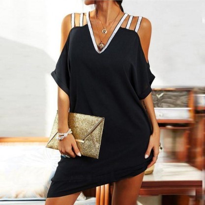 Chic V-Neck Short Sleeve Mini Dress