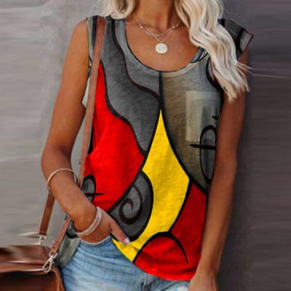 Comfy Print Round Neck Sleeveless Top