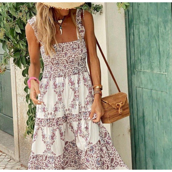 Attractive Print Sleeveless Maxi Dress