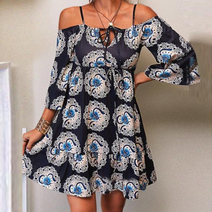 Comfy Print 3/4 Sleeve Mini Dress