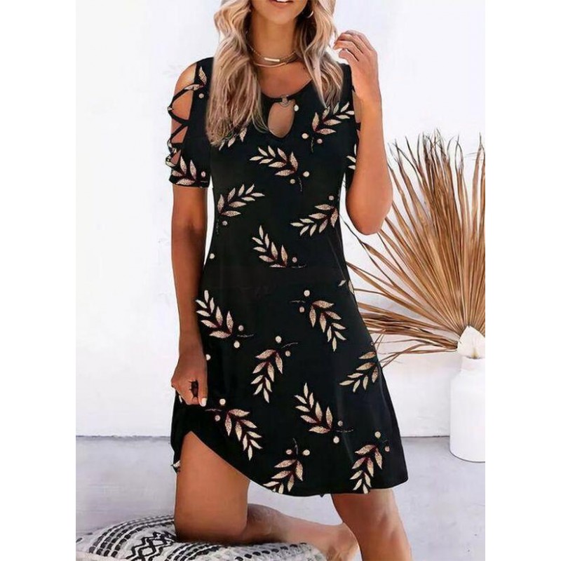 Elegant Print Short Sleeve Mini Dress