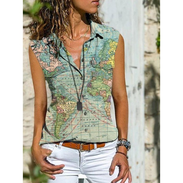 Fresh V-Neck Print Sleeveless Top