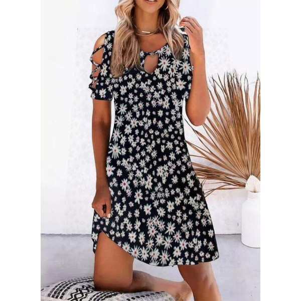 Round Neck Floral Mini Dress