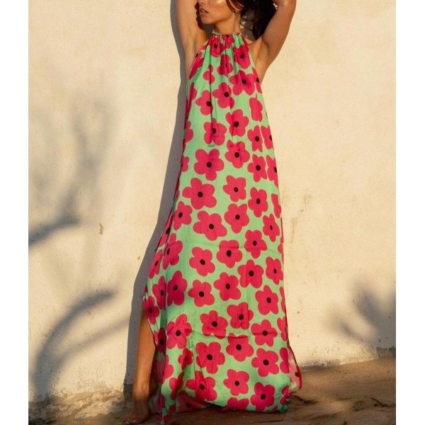 Sexy Floral Print Sleeveless Maxi Dress