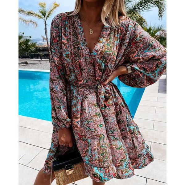 Sexy V-Neck Floral Mini Dress