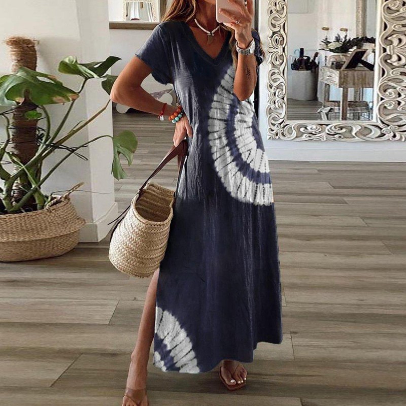 Stylish Print Short Sleeve Maxi Dress