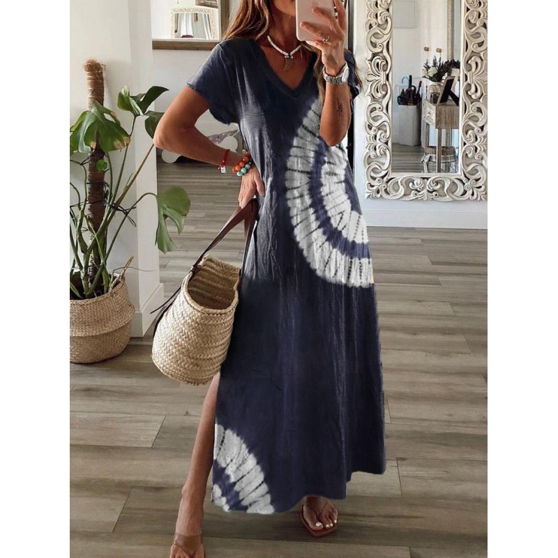 Stylish Print Short Sleeve Maxi Dress