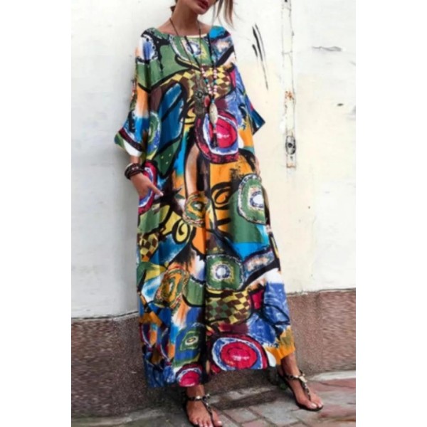 Attractive Print Long Sleeve Maxi Dress