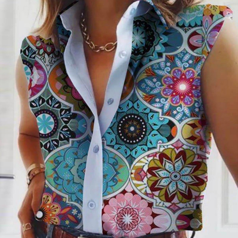 Attractive V-Neck Print Sleeveless Top