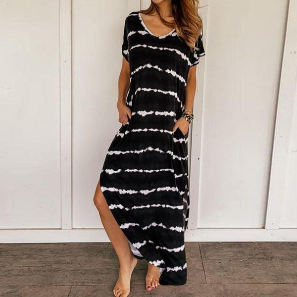 Casual Print Short Sleeve Maxi Dress