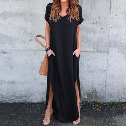 Classy Plain Short Sleeve Maxi Dress