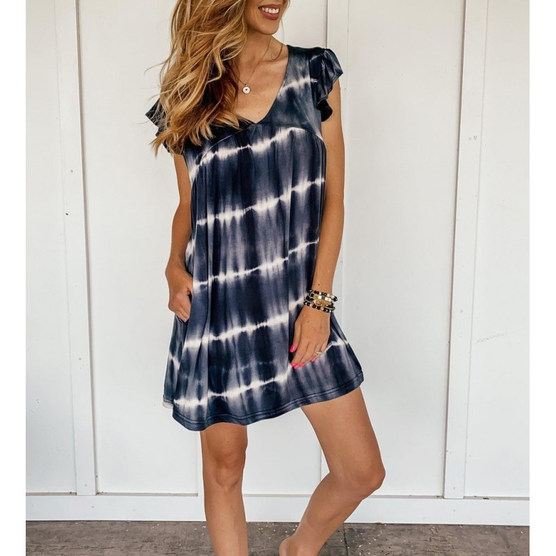 Classy Tie Dye V-Neck Mini Dress