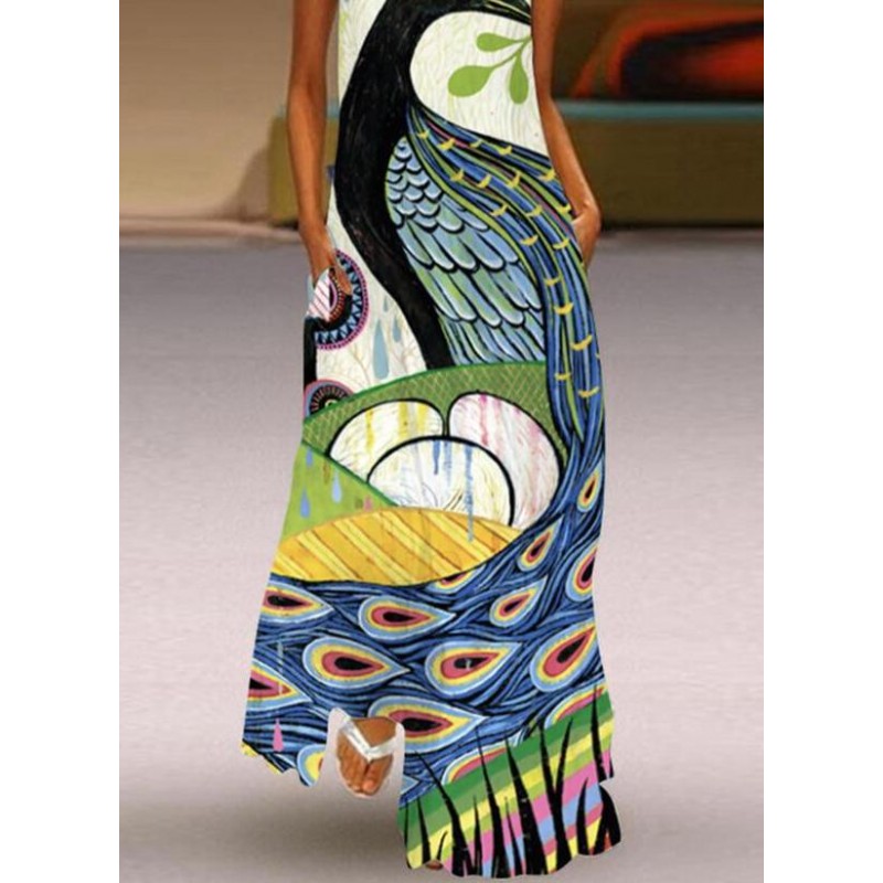 Elegant Print Sleeveless Maxi Dress