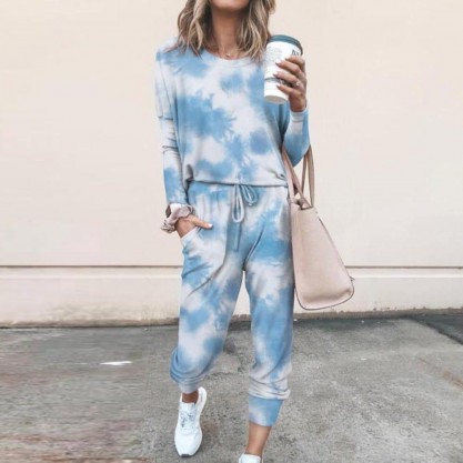 Fresh Tie Dye Print Long Sleeve Two Piece Set