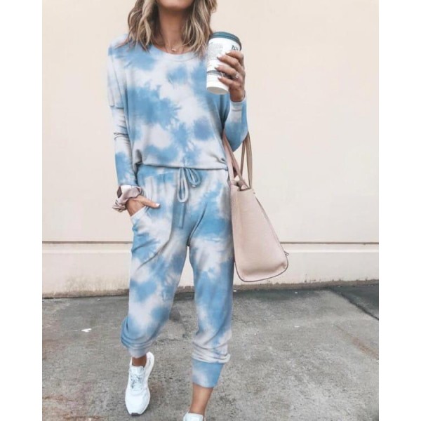 Fresh Tie Dye Print Long Sleeve Two Piece Set