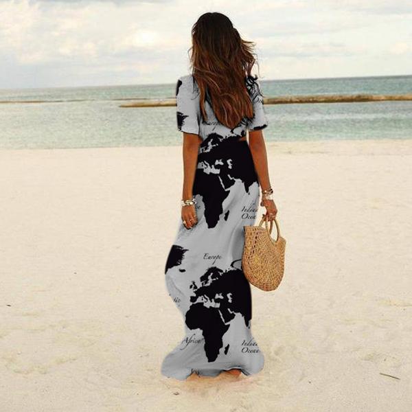 Glamorous Deep V-Neck Print Maxi Dress