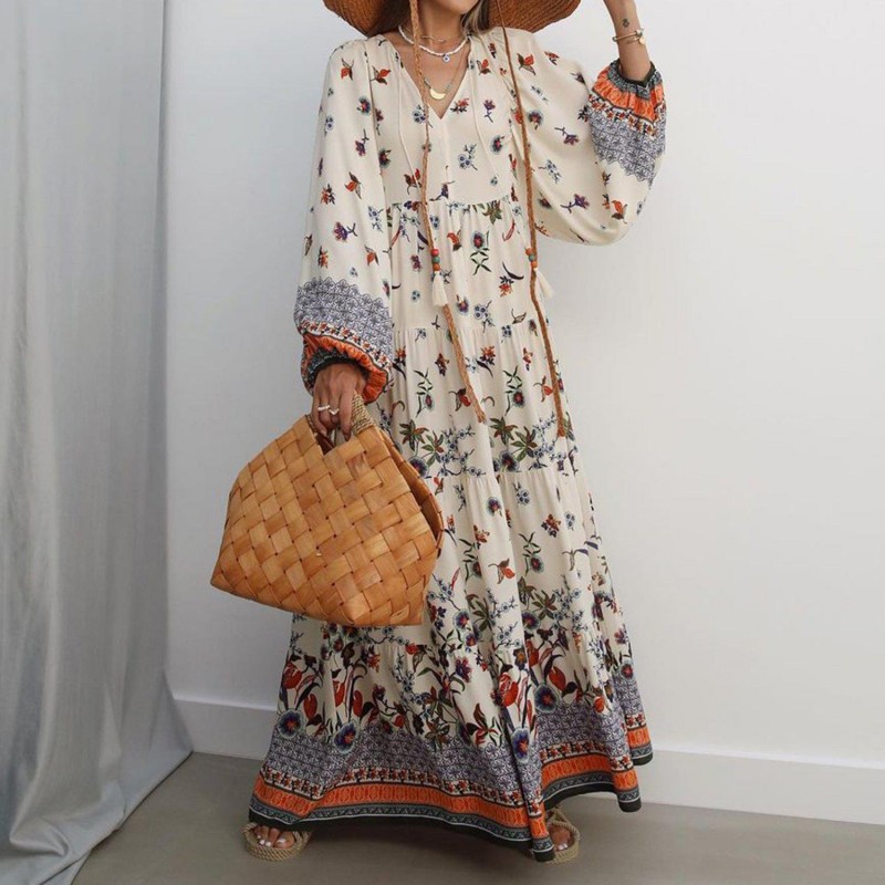 Glamorous Print Long Sleeve Maxi Dress