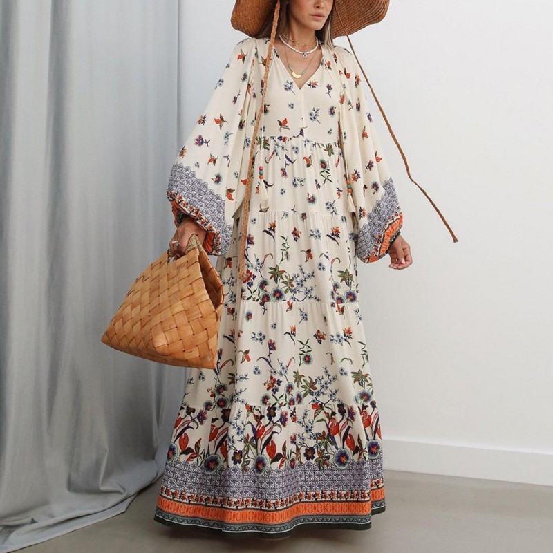 Glamorous Print Long Sleeve Maxi Dress