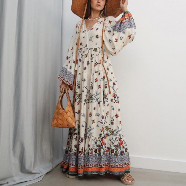 Glamorous Print Long Sleeve Maxi Dress