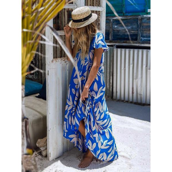 Groovy Print Short Sleeve Maxi Dress