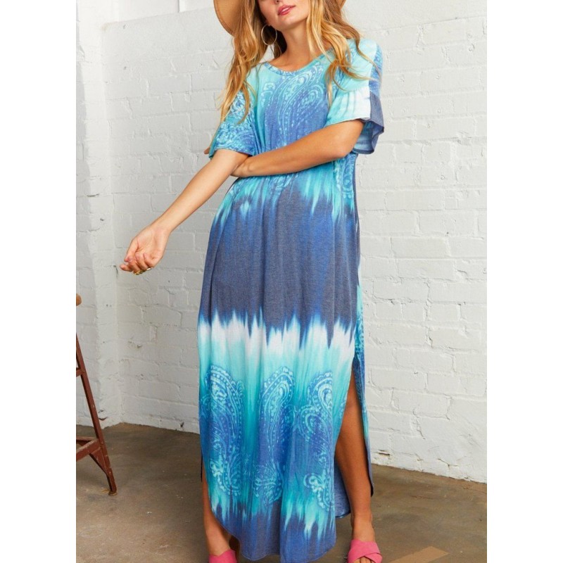 Groovy Tie Dye Print Short Sleeve Maxi Dress