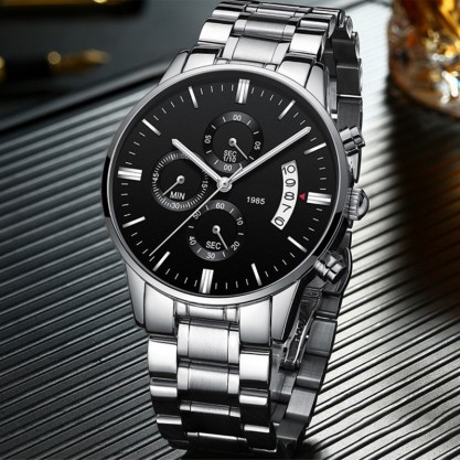 Men’s Luminous Butterfly Buckle Steel Band Quartz Watch