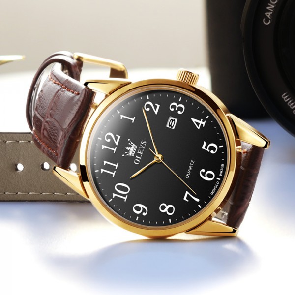 Men’s Waterproof Quartz Watch with Leather Strap