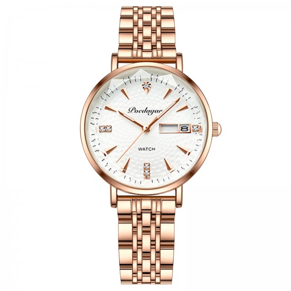 Women's Luminous Watch with Rose Gold Steel Bracelet