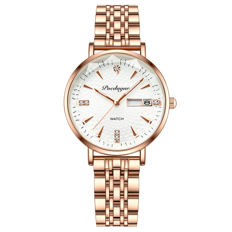 Women's Luminous Watch with Rose Gold Steel Bracelet