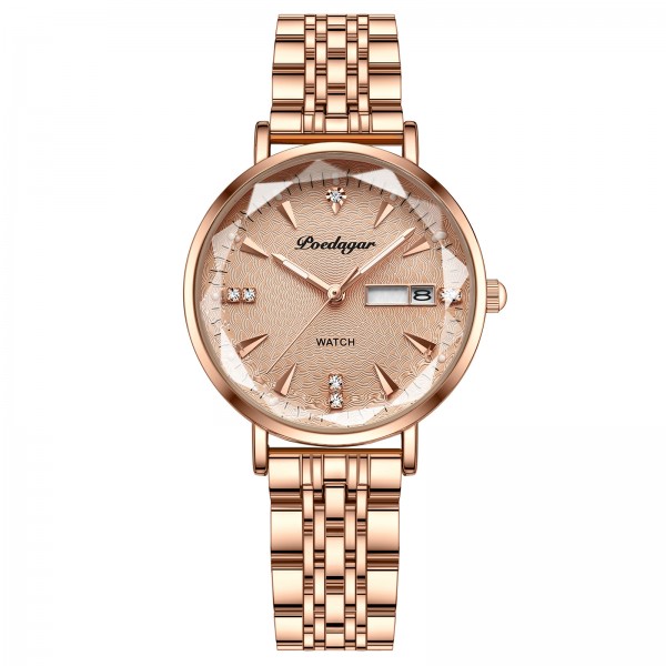 Women's Luminous Watch with Rose Gold Steel Bracelet